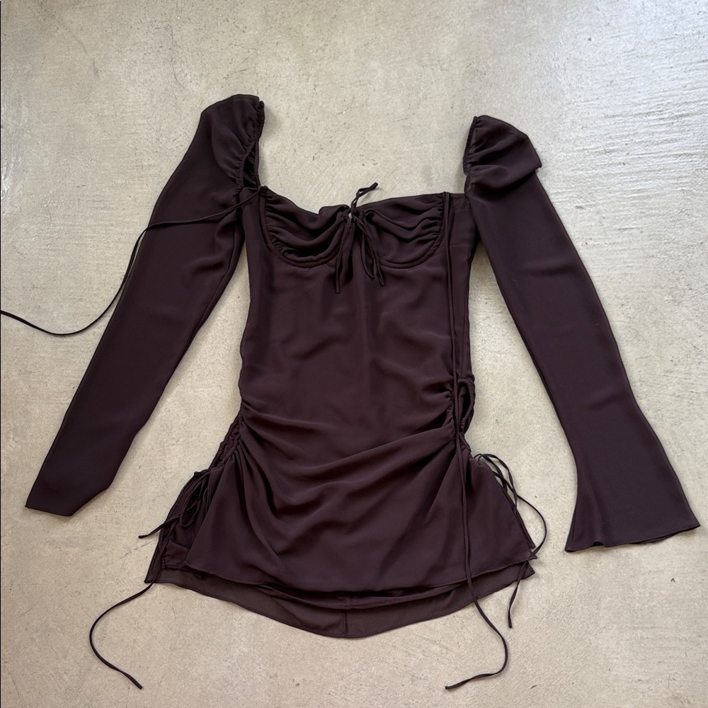 Sheer Brown Long Sleeve Dress House of CB